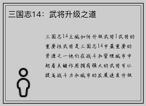 三国志14：武将升级之道
